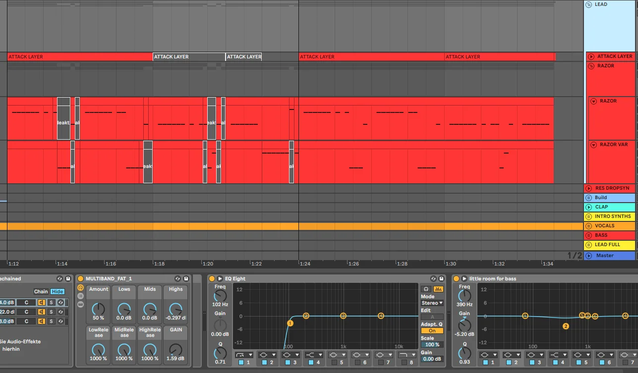 different midi channels in red